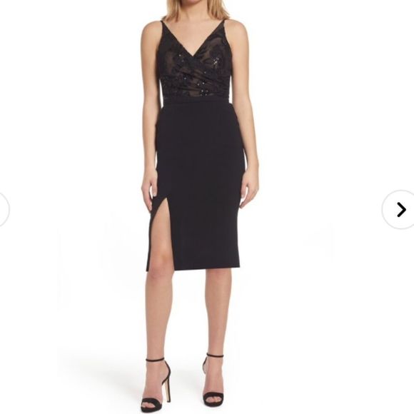 Dress the Population Dresses & Skirts - Dress the Pop Giulia Sequin Bodice Crepe Sheath